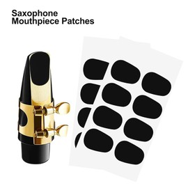 Pack of 48 Saxophone Mouthpiece Cushions, 0.8 mm Rubber Saxophone Mouthpiece Patches, Mouthpiece Patches for Alto Tenor Saxophone Clarinet (Black, Transparent)