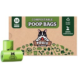 Pogi's Compostable Dog Poop Bags - 18 Rolls (270 Doggie Poop Bags) - Leak-Proof Dog Waste Bags, Plant-based ASTM D6400, EN 13432 Certified Extra Large Poop Bags for Dogs