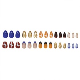 Almond Press on Nails Short Almond Fake Nails Gold False Nails Press ons with Designs French Tip Acrylic Nails Glossy Full Cover Glue on Nails Artificial Stick on Nails for Women Decorations 24Pcs