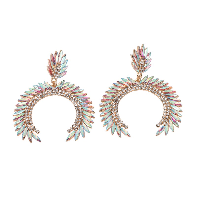 Marquise Flower Teardrop Earrings KC Gold Glittering Semicircle Teardrop Dangle