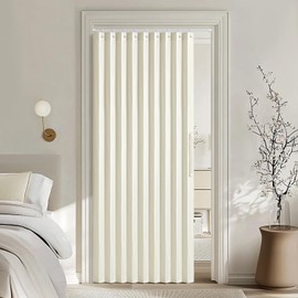 MIULEE Accordion Style Magnetic Folding Door Curtains for Doorways/Closet, Room Divider Pleated Drapes with Hooks for Interior Living Room/Bedroom/Open Closet, Ivory, W39 x L78 inches, 1 Panel