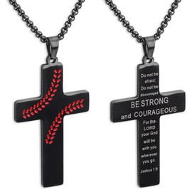 Mikovivi Baseball Cross Necklace, Stainless Steel Cross Pendant Chain Baseball Sports Necklace Jewelry Inspirational Bible Verse Quote Religious Gift for Men Women