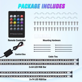 Nilight 4Pcs Car Underglow Neon Accent Strip Lights 256 LEDs RGB Multi Color DIY Sound Active Function Music Mode with APP Control and Remote Control Underbody Light Strips, 2 Years Warranty