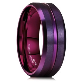 King Will 8mm Purple Groove Mens Tungsten Carbide Rings Groove Center Matte Brushed Surface Men Wedding Bands Beveled Edge 12