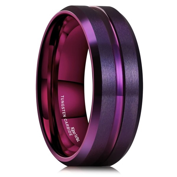 King Will 8mm Purple Groove Mens Tungsten Carbide Rings Groove