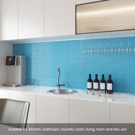 Adedeo Light Blue Glass Subway Tile 3 x 12 Inch Water Ripple for Kitchen Backsplash Bathroom Wall (16-Pack, 4 sq.ft.)