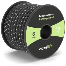 Rubber Cord on Reel - Reflective, Weatherproof, Cut to Size, Highly Elastic, Resilient, Versatile Expander Rope for Trailers, Sailing, Fishing & Outdoor (Black, 8 mm x 10 m)
