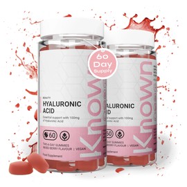Hyaluronic Acid Gummies by Known Nutrition | Essential Support for Skin Hydration | Delicious Mixed Berry Flavour | 60 Two-a-Day Vitamin Gummies | 100mg Hyaluronic Acid (Pack of 2)