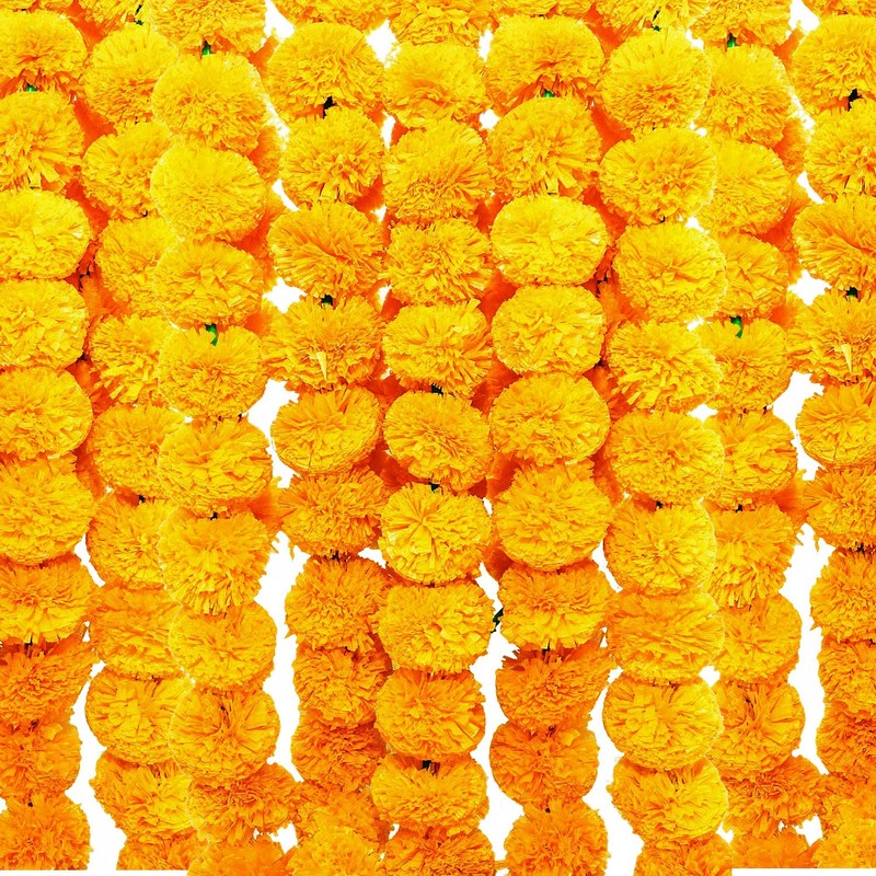 Phool Mala Plastic Artificial Flowers Marigold Garlands for Decoration (Yellow)
