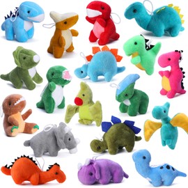 Paquete de 18 juguetes de dinosaurio de felpa a granel, mini cifras de dinosaurio de peluche suave, decoración de llavero para relleno de bolsas de regalo, máquina de garras, premios de cofre del
