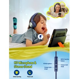 Voopwink Kids Headphones with Cord , Wired Over Ear Headsets with Microphone Limited Volume 85dB/ 94dB, Portable Wired Headphones for Kids Boys Girls Teens Children Online School/Travel/iPad/Tablet/Cellphone