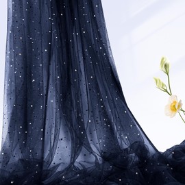 Horbaunal Navy Blue Glitter Tulle Fabric Rolls 54 Inch Wide by 1 Yard Star Moon Sequin Tulle Rolls, Tulle Netting Fabric for Tutu Skrits DIY Craft Wedding Backdrop Party Decorations