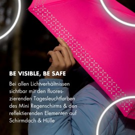 Doppler Umbrella Safety Reflect, Umbrella with Reflective Edge and Hand Opener, Mini Umbrella in Bright Colours with Matching Umbrella Bag, Lightweight Pocket Umbrella for On the Go, neon yellow