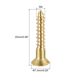 sourcing map Wood Screws M4 x 25mm Slotted Flat Head Brass Self-Tapping Screw 100 Pcs