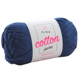Blue Cotton Yarn - MyOma Cotton Pure Night Blue (Fb 0126) - Cotton for Knitting and Crocheting + Free Instructions - 1 Ball Cotton Blue/Dark Blue Cotton Yarn 50 g / 125 m - Needle Size 2.5 - 3.5 mm