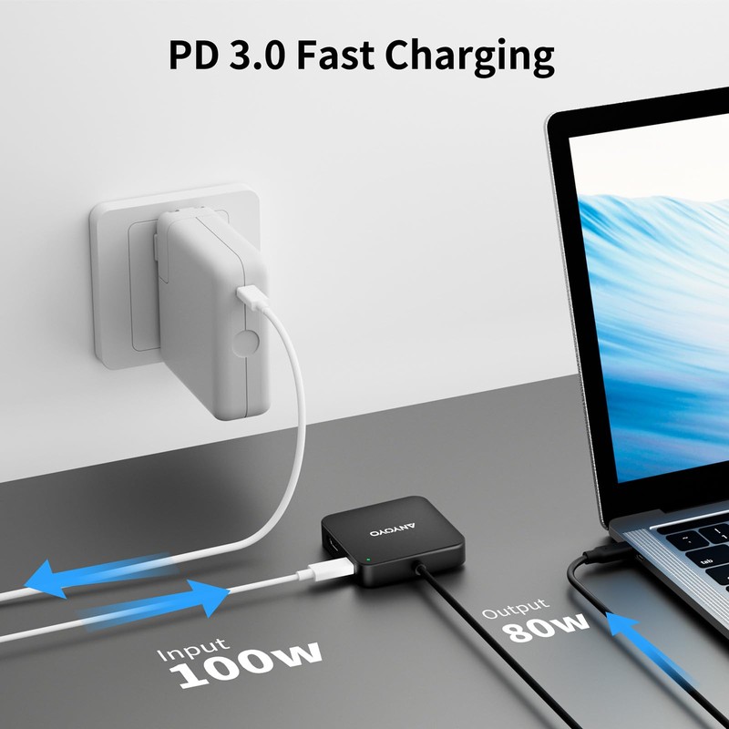 ANYOYO 6-IN-1 USB Hub Type-C 100W PD Fast Charging 4K30Hz
