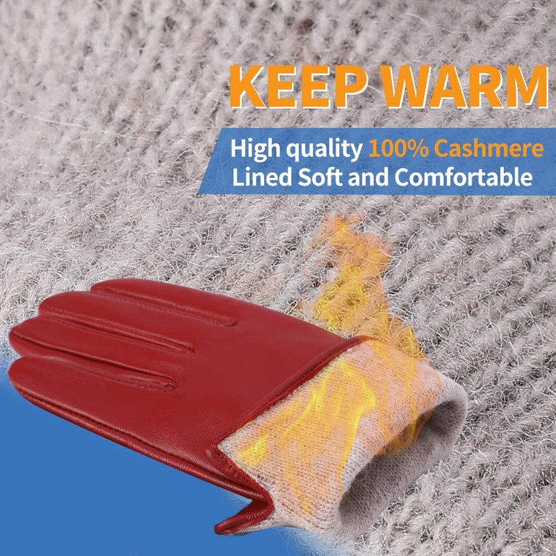 Women's Winter Leather Gloves Nappa Lambskin Touch Screen Gloves Warm