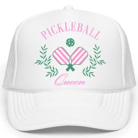 Pickleball Queen Trucker Hat Funny Sporty Pickleball Graphic Classic 5 Panel Mesh Snap Back White Trucker Hat