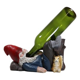 Ebros Gift Whimsical Festive Holiday Novelty Tipsy Drunk Mr Gnome Sleeping in Forest Near Squirrel Wine Bottle Holder Rack Caddy Stand Figurine As Kitchen Dining Bar Countertop Decorative Accent