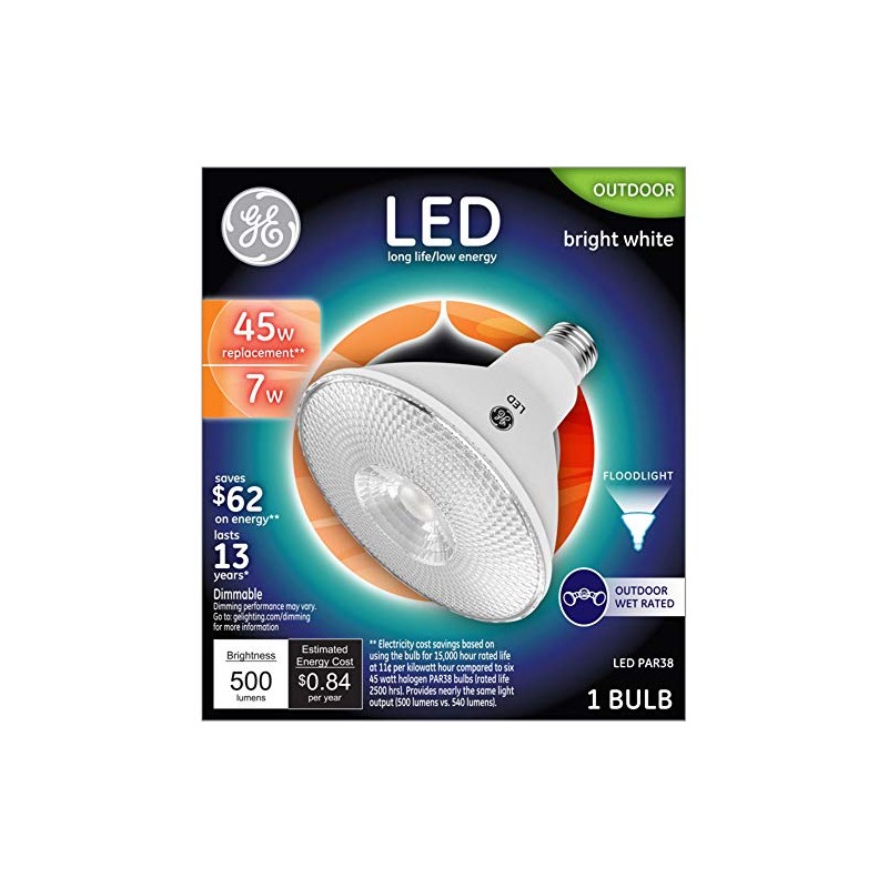 GE Lighting 38460 LED Flood Light Bulb, Bright White, Clear,