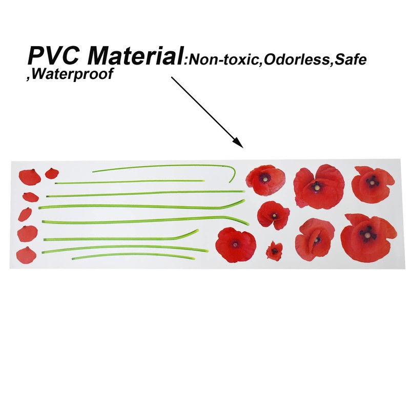 Maydahui Red Poppy Flower Wall Decals Beautiful Floral Wall Stickers