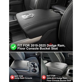 Center Console Armrest Cover for Dodge Ram 2019 2020 2021 2022 2023 2024 2025, Bucket Seat, Middle Console Lid Protective Cover Cushion, Vinyl Leather, Anti-scratch, Black