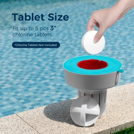 POOL FELLOWS Pool Tablet Dispenser for 3 inch Tablets, Floating Tablet Holder with Reminder and 3 Ajustable Settings, Durable Floater for Pools, Large Size, Teal