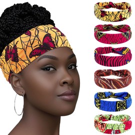 Aushamtai 6 Pieces Wide African Headbands for Women and Girls Elastic Yoga Turban Boho Printed Stretchy Bandeau Knotted Fashion Hair Accessories for Outdoor Non Slip