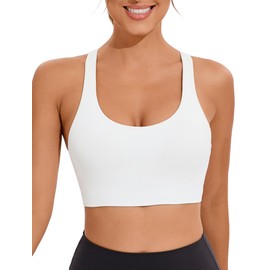 RUNNING GIRL High Impact Sports Bras for Women,Crisscross Back Seamless Padded High Support Sports Bra with Removable Pads(3012_White_L)