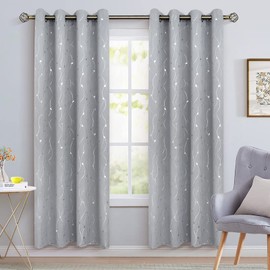 BGment Room Darkening Curtains 90 Inches Long, Grommet Thermal Insulated Blackout Curtains with Wave Line and Dots Printed for Bedroom, 2 Panels, Each 52 x 90 Inch, Light Grey