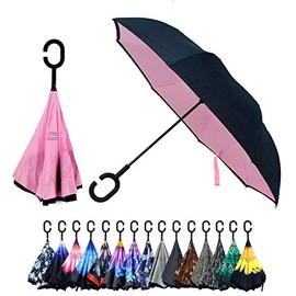 Parquet Pink Double Layer Inverted Umbrellas - C Shaped Handle Reverse Folding Windproof Umbrella for Men and Women
