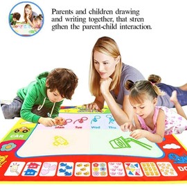 Almineez Water Magic Doodle Mat, Drawing Painting Mat (60 × 80 cm) with 2 Magic Pen Multicoloured No Mess Pad, Reusable Water Educational Drawing Mat, for Toddlers, Boys, Girls Xmas Gift