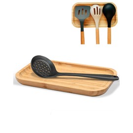 Large Wooden Spoon Rest, 9.7'' Stove Top Bamboo Spoon Holder, Kitchen Counter Cooking Utensils Rest, Farmhouse Small Food Serving Tray for Spatulas, Spoons,Turners, Ladles and Teaspoons