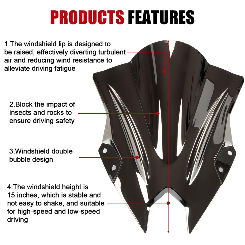 Windshield for NINJA500 SE 2024 2025, PSLER Windscreen Double Bubble