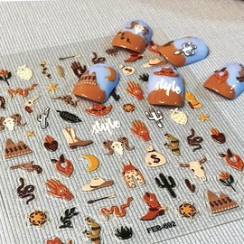 Retro Cowboy Nail Art Stickers Western Cowboy Style Self-Adhesive DIY Nail Decals Brown Cowboy Hat Designs Nail Stickers for Nail Art Retro Style Nail Art Decals Nail Art Design Decoration Nail 1PCS