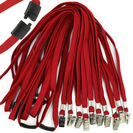 Ollain 25 Pack Flat Breakaway Safety Lanyards for ID Badges Quick Release Lanyard with Clip (Red)