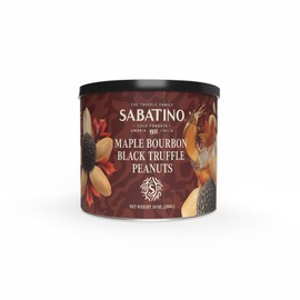 Sabatino Maple Bourbon Black Truffle Peanuts – Gourmet Roasted Peanuts with Maple Bourbon & Black Truffle, Premium Snack, 10 oz Tin