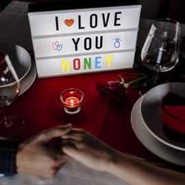 BONNYCO Cinema Light Box with 400 Letters, Symbols & Emojis & 2 Markers, USB Included Led Light Box Home Decor, Room Decor | Light Up Sign Novelty Gifts Christmas & Birthdays | Marquee Light Box
