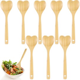 8 Pcs Heart Shaped Wood Spoons, 11.8 in Kitchen Serving Spoons with Hanging Hole, Wooden Cooking Utensils, Kitchen Accessories for Cooking, Baking, Mixing, Housewarming Gifts