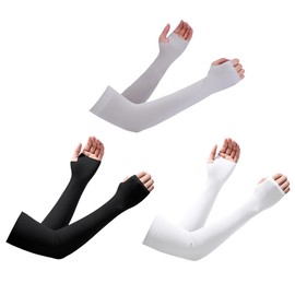 GSHLLO 3 Pairs Thumb Hole Arm Sleeves Sun Protection Cooling Arm Sleeves Long Women Men Summer Arm Cover Sports Tattoo Cover for Workouts Cycling Driving