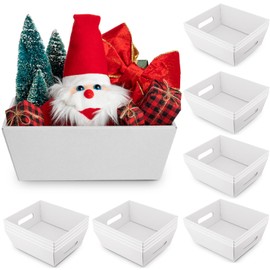 20 Pcs 10 x 8" Baskets for Christmas Gifts Empty Kraft Cardboard Basket Bulk Market Trays with Handle Gift Basket for Xmas Holiday Anniversary Birthday Party Decor Hostess to Fill Package (White)