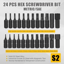 Aej 49-Piece Hex Head Allen Wrench Drill Bit Set Metric and SAE S2