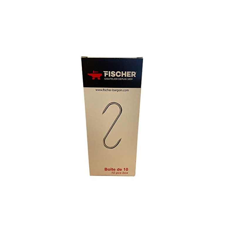 S Shaped Stainless Steel Meat Hooks (10pcs) by Fischer-Bargoin (16cm)