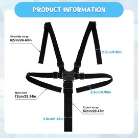 ALTcompluser Safety Belt for Children, 5-Point Harness, Adjustable High Chair Safety Belts for Child Seat, Pushchair and High Chair (Black)