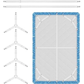 Correas de soporte para sábanas, 4 + 2 clips ajustables para sábana de colchón, sujetadores de sábana elásticos para mantener la sábana en su lugar para diferentes camas (blanco)