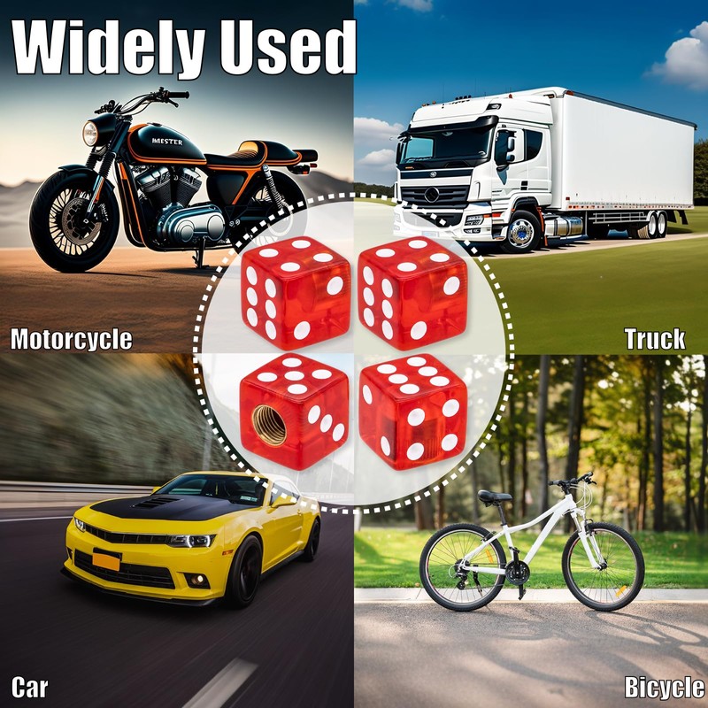 MEAJOO 4PCS Dice Tire Valve Stem Caps,with Rubber Ring, Dust