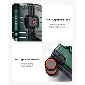 UrbanExplorer All Aluminum 24 Inch Check In Luggage Hard Shell Suitcases with Spinner Wheels and TSA Lock, Large Zipperless Luggage for Travel, Dark Green