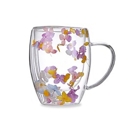 Billowvolve Trockene Blume Doppelwand Glas Kaffeetasse Teetasse Kristall Hitzebeständig mit Löffel, Schöne Teeglas Doppelwandig für Mutter, Oma, Freundin, Schwester