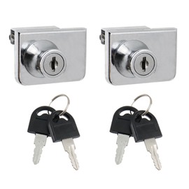 Risbay Showcase Lock Stainless Steel No Drill Glass Door Lock Display Cabinet Double Door Rectangular Locks with Key for 0.20-0.31 inches Glass, Key Different,2PCS(Silver)