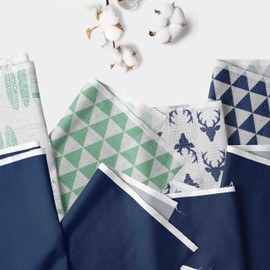 Bacati - 100 Percent Breathable Cotton Muslin/Percale 10 Piece Nursery Baby Crib Bedding Set for Boys/Girls Including 4 Swaddling Blankets US Standard Crib (Tribal Mint/Navy)